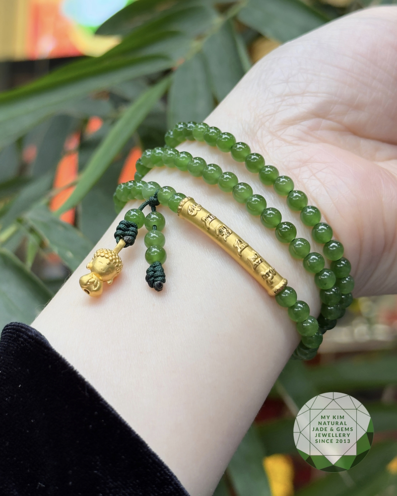 Chuỗi Vòng Ngọc Bích Nephrite VIP - Charm Vàng 24k Ummani Adida