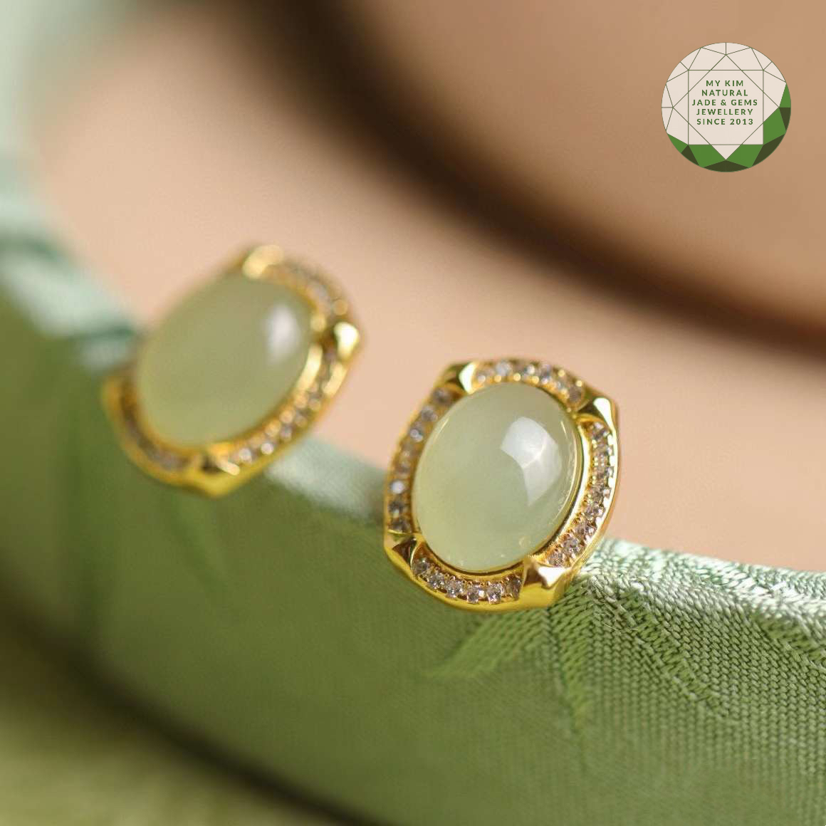 Bông Tai Ngọc Hòa Điền - Bạc si vàng cao cấp