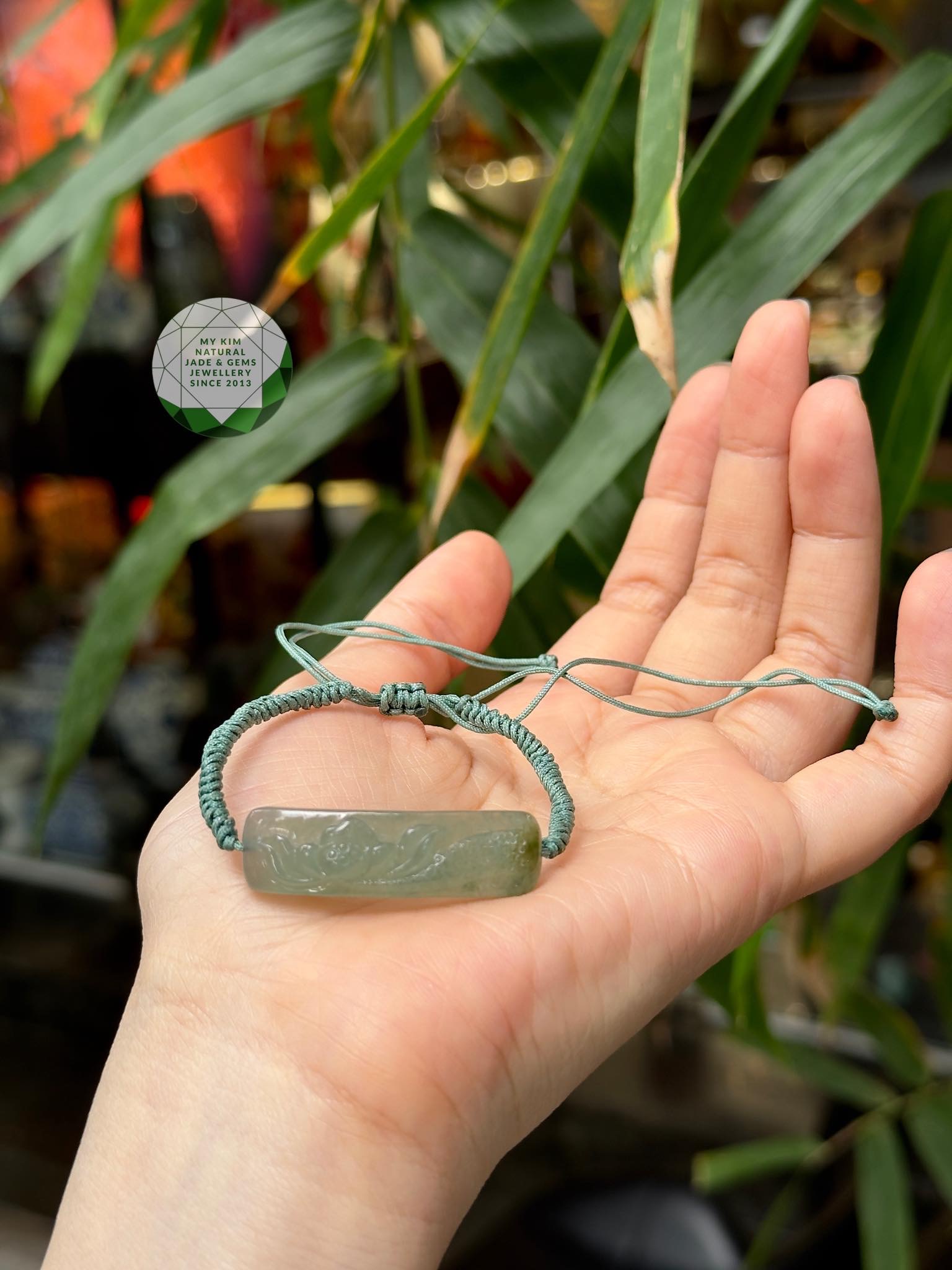 Dây Tết Khánh Ngọc Hoa Sen Xanh - Jadeite Vip - Sz 39*10mm