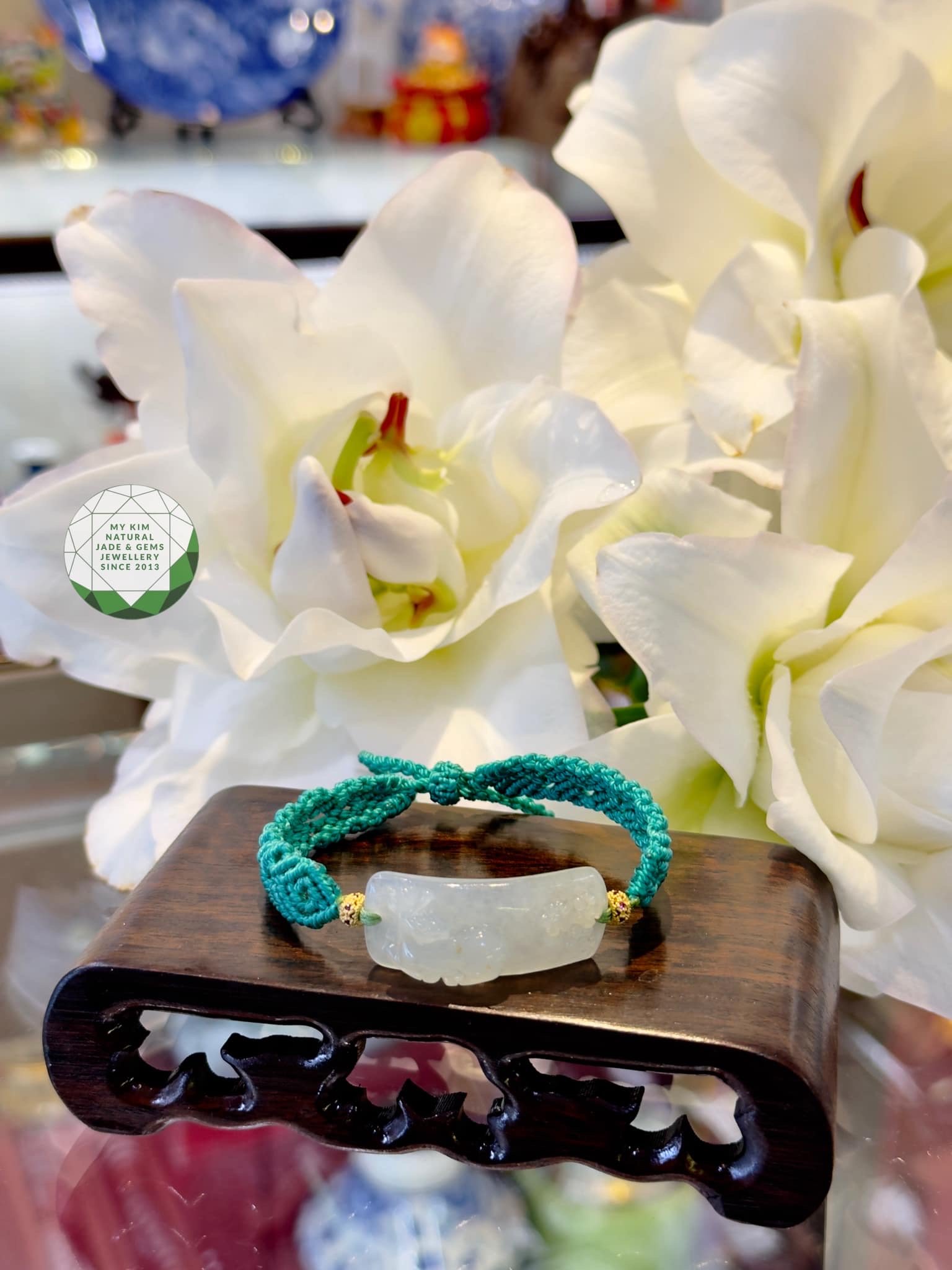 Dây Tết Khánh Băng Ngọc Phỉ Thúy - Jadeite Vip - Nai và Hoa Mai