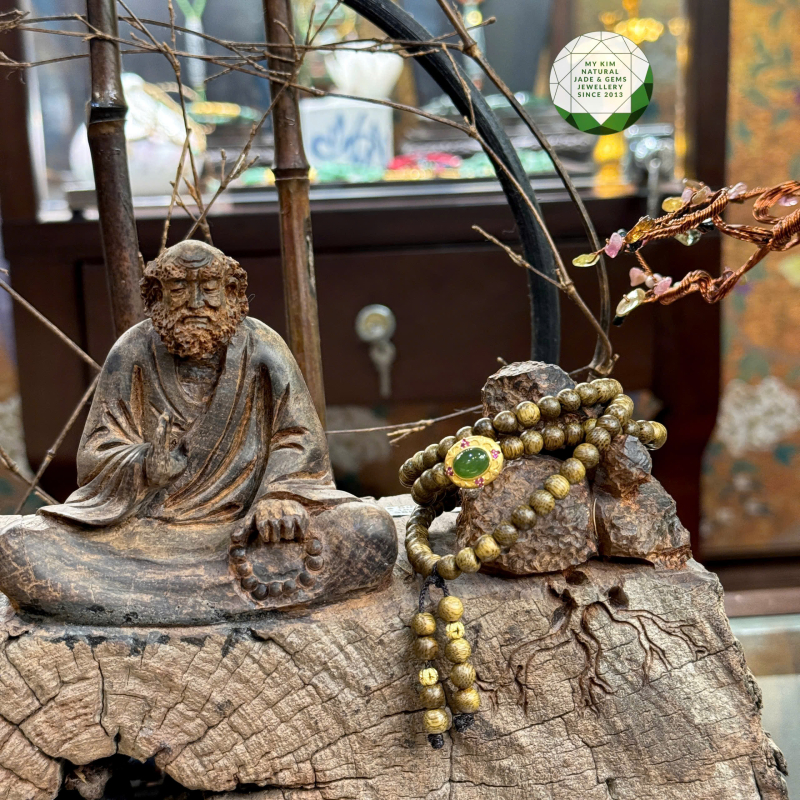 Vòng Trầm Tốc Mix PK Bạc Si Vàng Cao Cấp • 🍀 PK Ngọc Bích Nephrite Jade • Trang Sức Phong Thủy Tài Lộc & Bình An