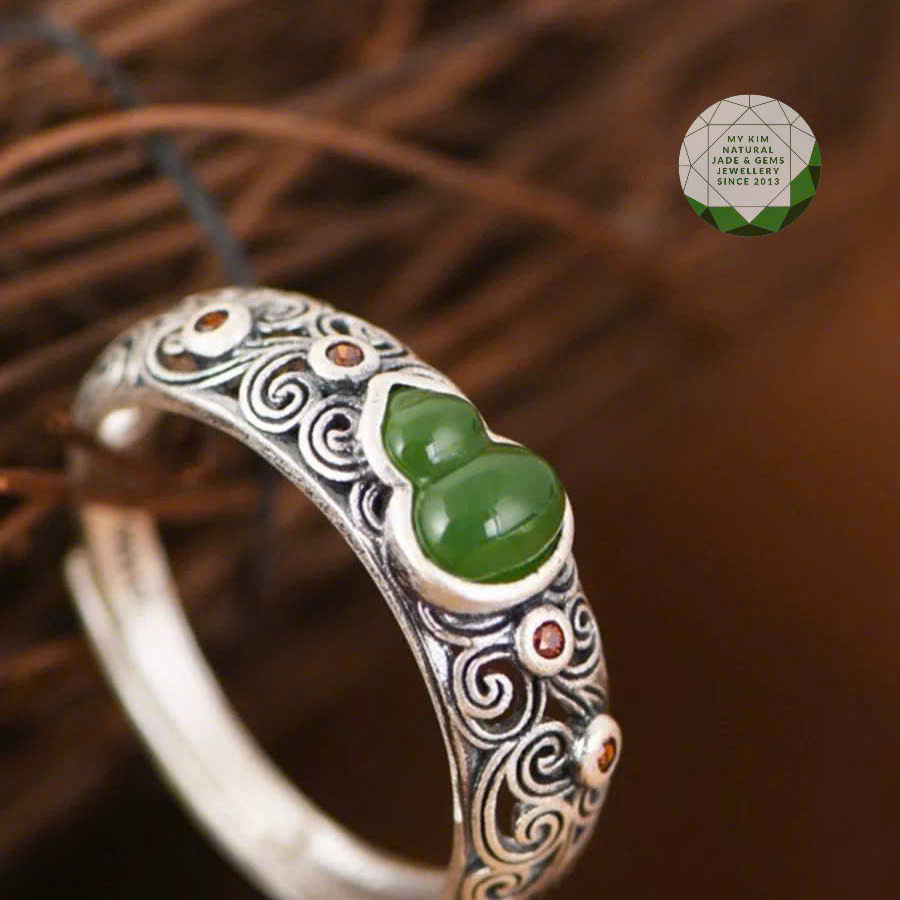 Nhẫn Bạc Thái 925 Hồ Lô • 🍀 Đính Ngọc Bích Nephrite • Trang Sức Phong Thủy Tài Lộc & Bình An