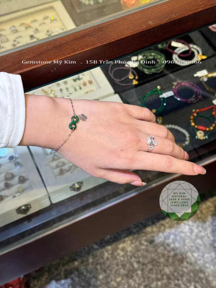 Lắc Tay Ngọc Phỉ Thuý vô cực - Như Ý Nguyện Vàng Trắng 18k