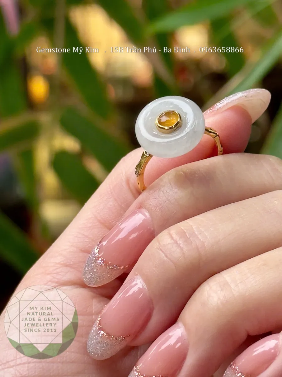 💍 Nhẫn Đồng Điếu Ngọc Phỉ Thúy Băng Ngọc – Vàng 14k - 18k - Moissanite