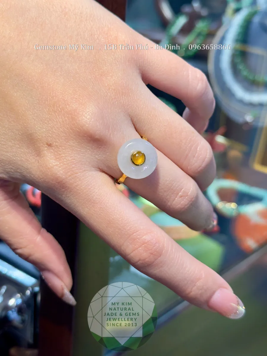 💍 Nhẫn Đồng Điếu Ngọc Phỉ Thúy Băng Ngọc – Vàng 14k - 18k - Moissanite