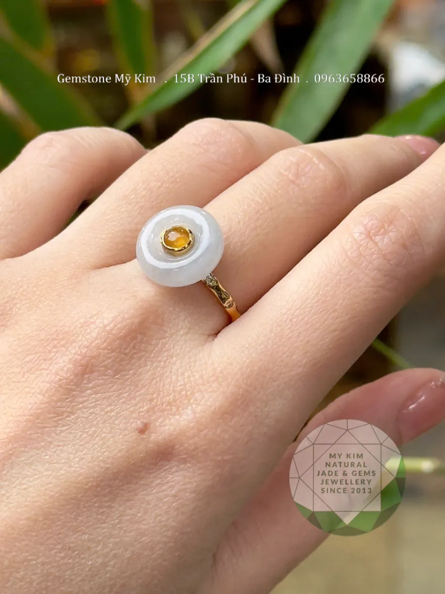 Nhẫn Đồng Điếu Phỉ Thúy băng ngọc Vàng 14k