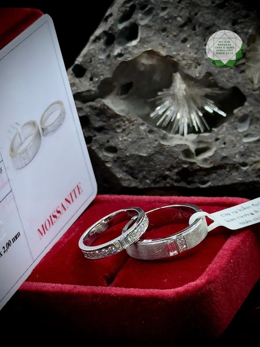 Nhẫn Cưới - Nhẫn Đôi Vàng Trắng 14k Moissanite - MS015
