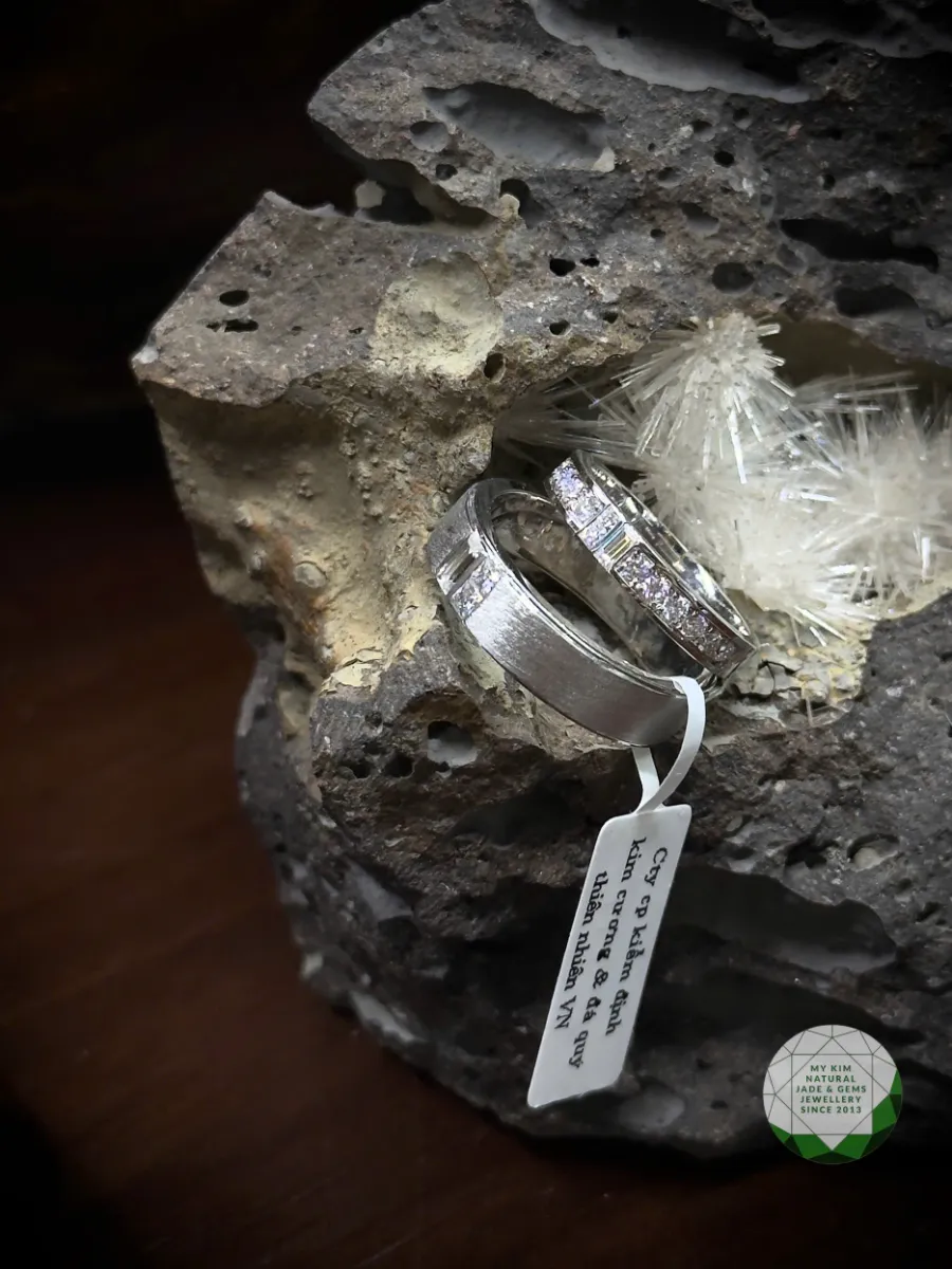 Nhẫn Cưới - Nhẫn Đôi Vàng Trắng 14k Moissanite - MS015