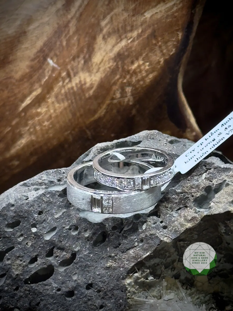 Nhẫn Cưới - Nhẫn Đôi Vàng Trắng 14k Moissanite - MS015