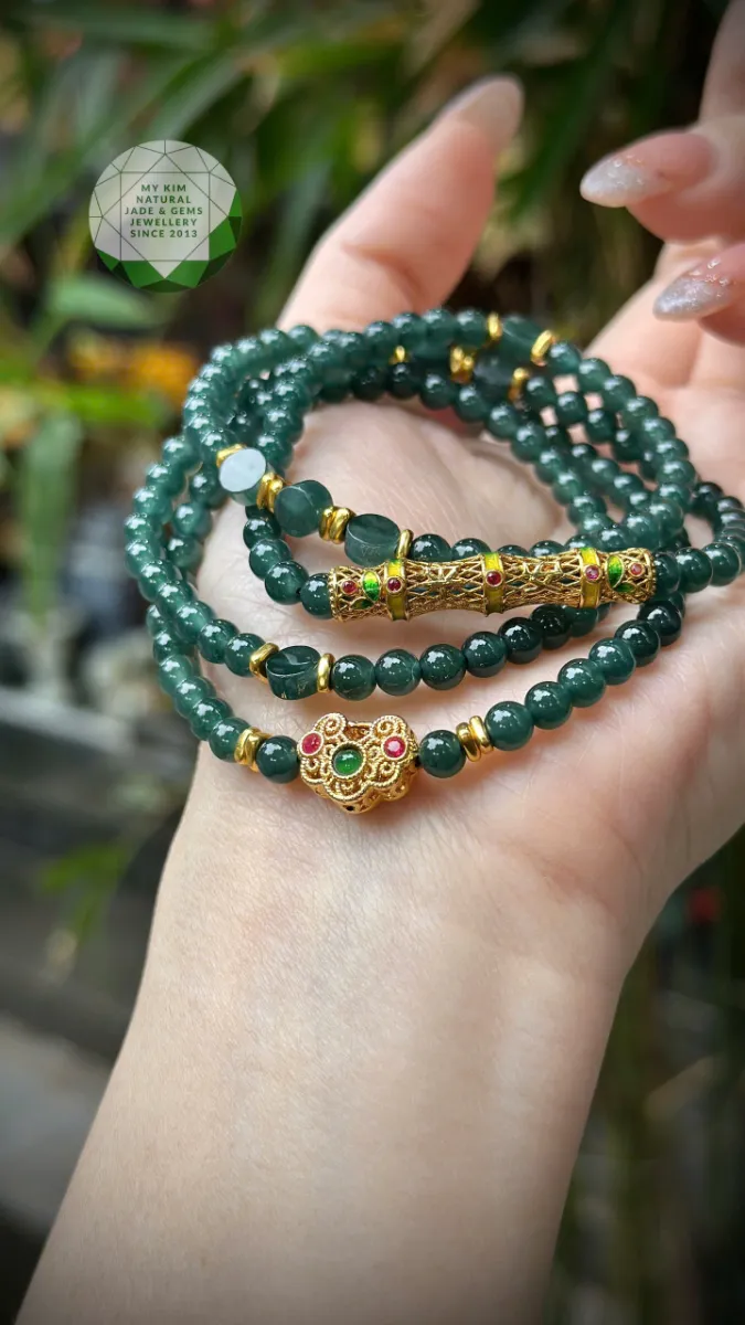 💎 Vòng Lam Ngọc Phỉ Thúy Mix Charm Vàng Khóa Trường Mệnh & Thanh Trúc | Trang Sức Thiết Kế Riêng Biệt