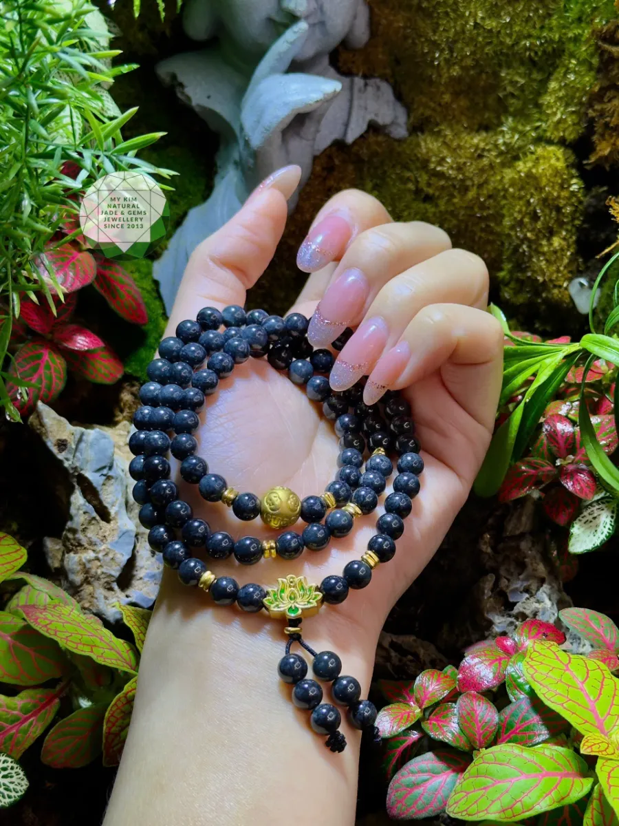 Chuỗi Vòng Ngọc Phỉ Thúy Gà Đen mix charm Vàng 2.4k