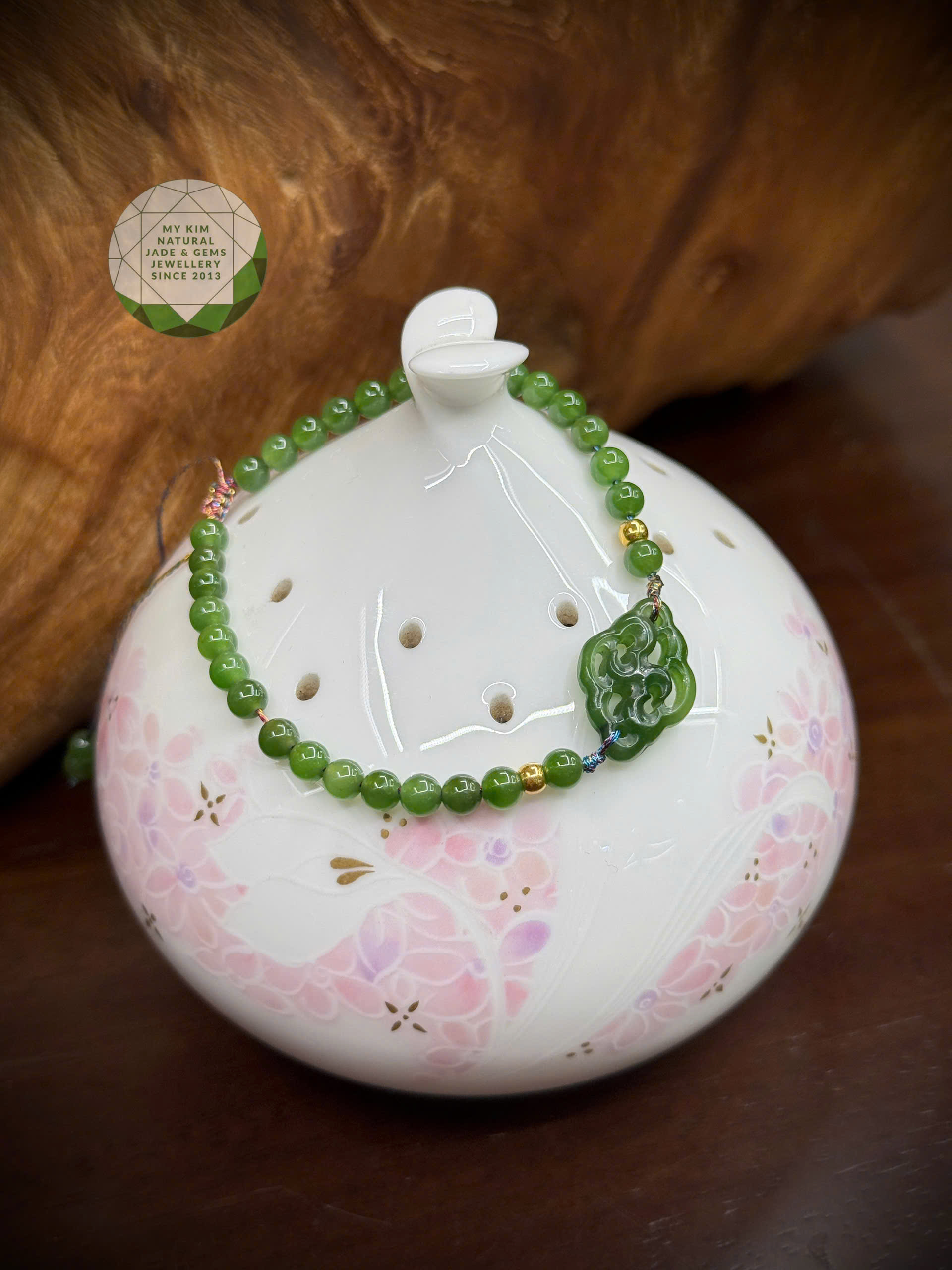 Dây Tết Khánh Như Ý Ngọc Bích 4mm VIP • ✨ Charm Vàng • Trang Sức Phong Thủy Bình An & Tài Lộc