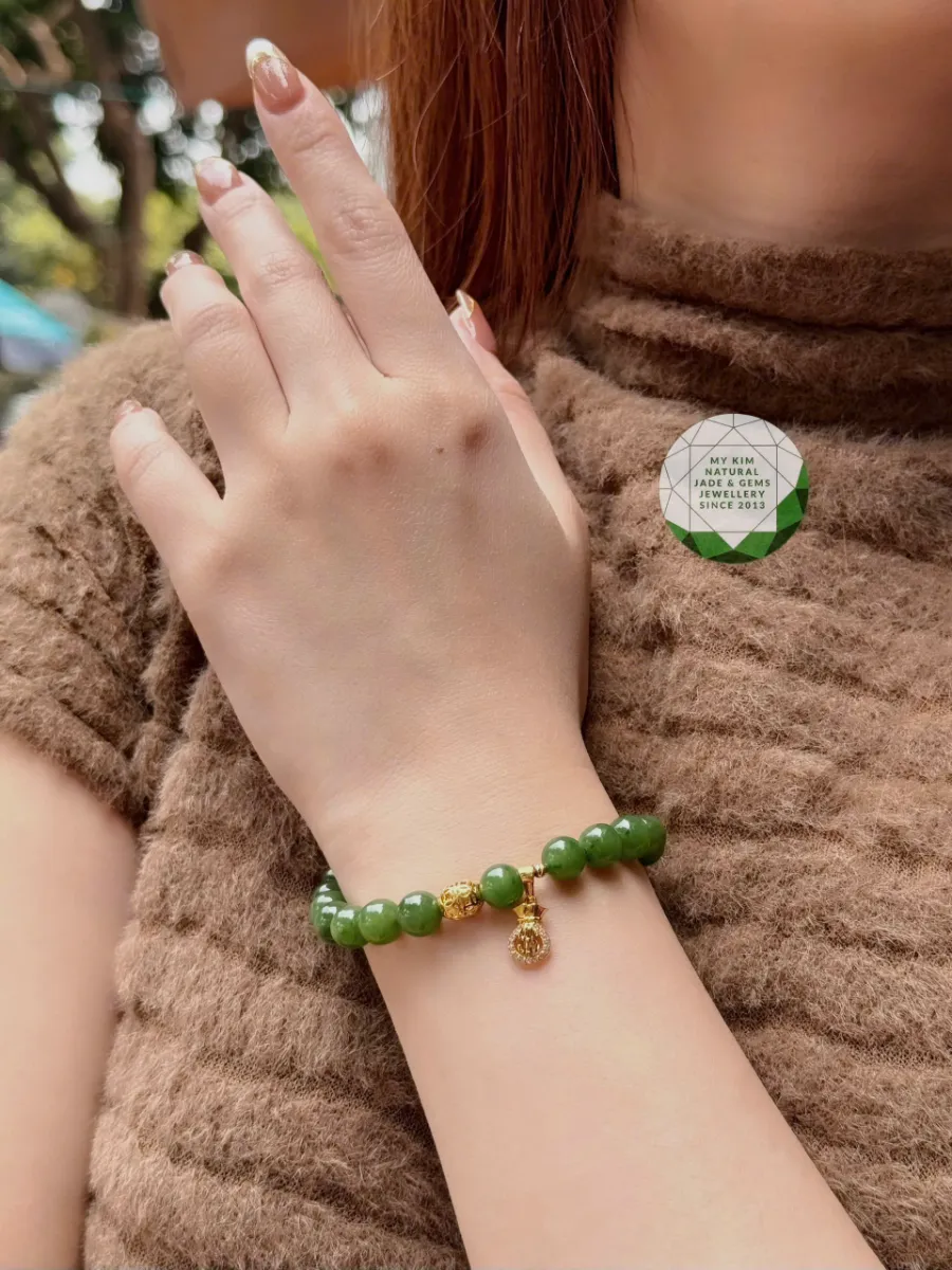 VÒNG NGỌC BÍCH NEPHRITE VIP - MIX LU THỐNG & TÚI KIM NGÂN VÀNG 10K