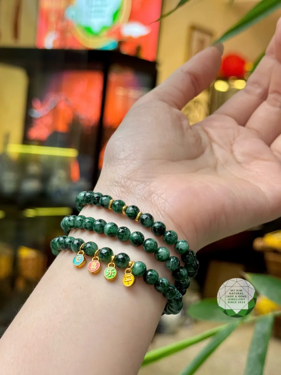💚 Vòng Ngọc Phỉ Thúy Cỏ Bốn Lá - Jadeite VIP – 3 Vòng Quấn Mix Charm Vàng - May Mắn & Thịnh Vượng