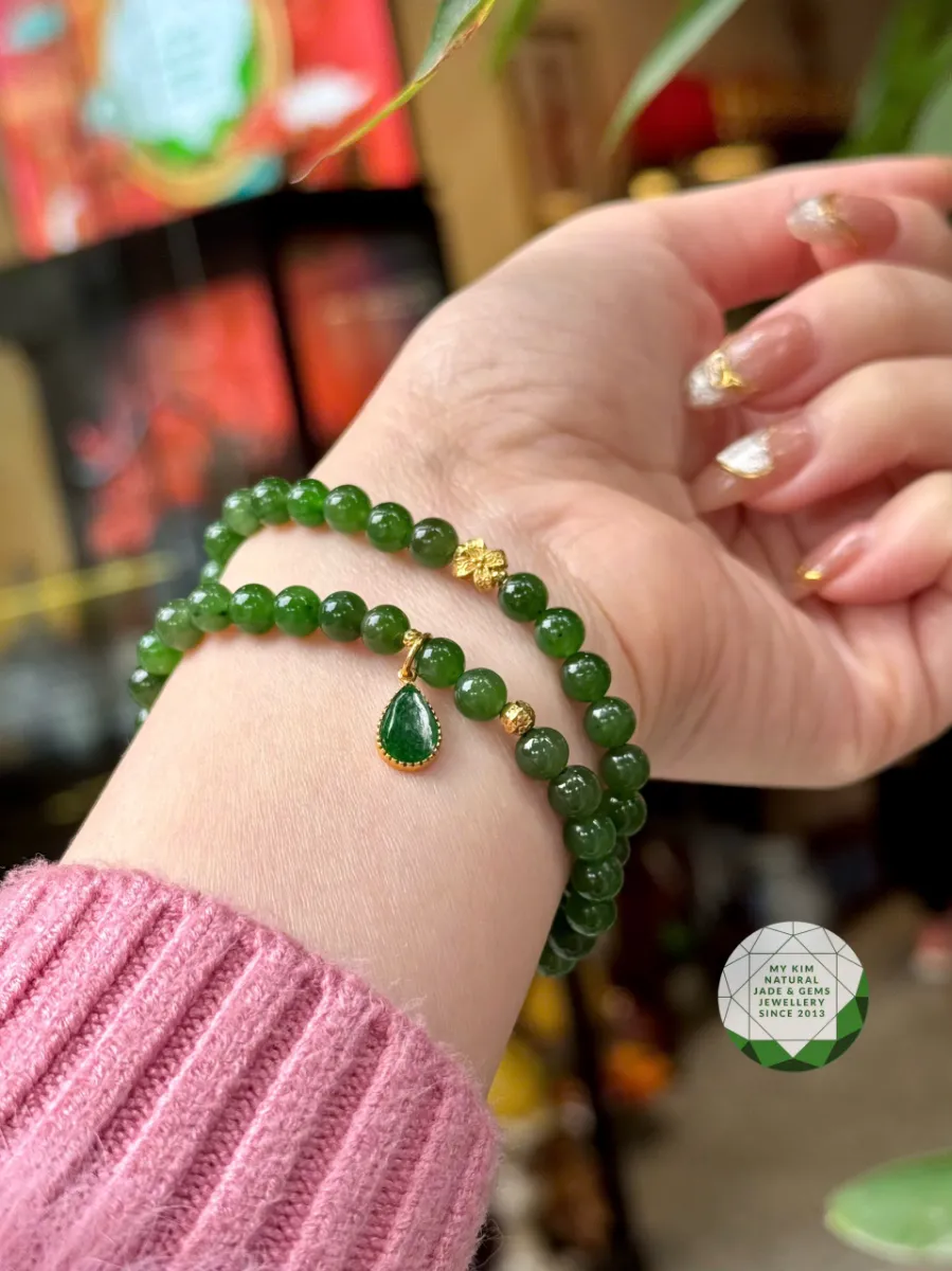 Chuỗi Vòng Ngọc Bích Nephrite Vip mix Charm Ngọc Jadeite 14k - Charm Vàng 10k