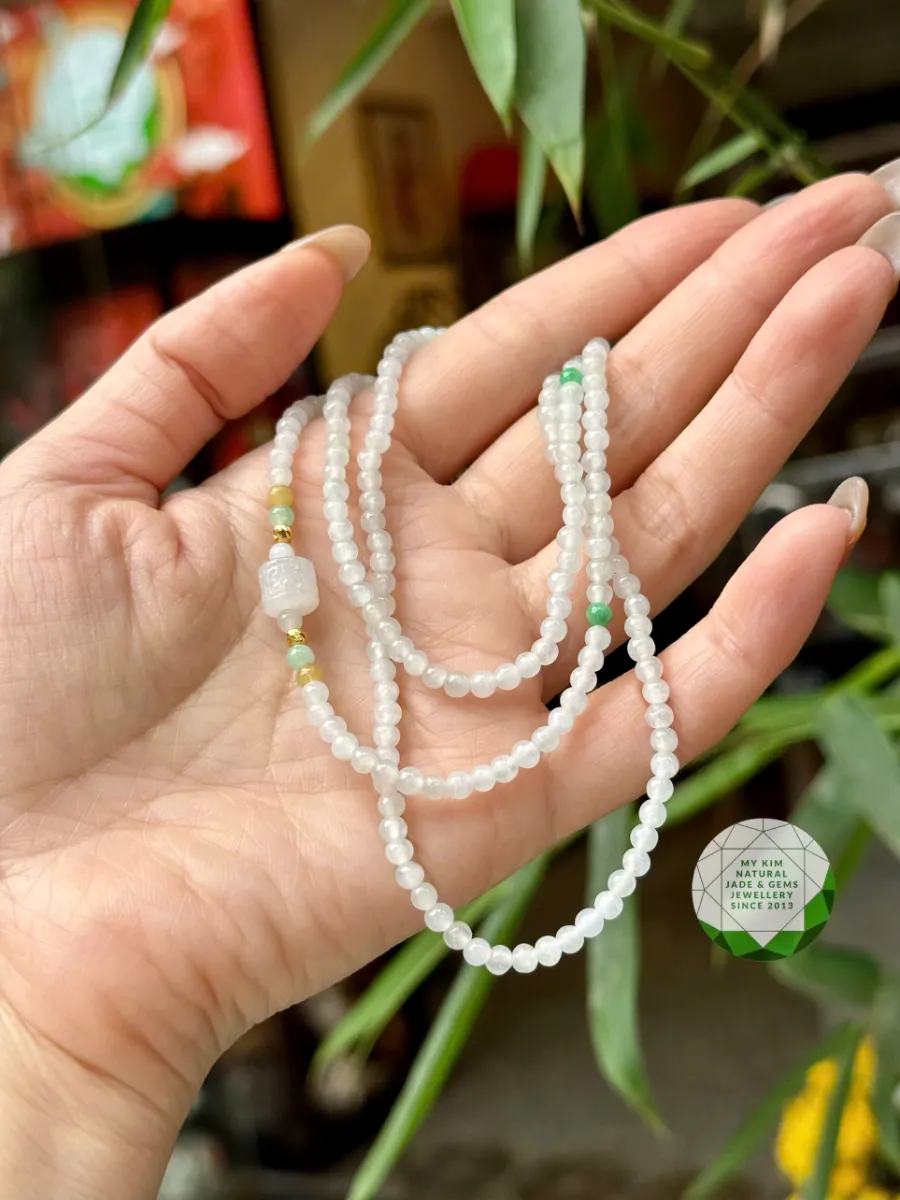 ✨ Vòng Băng Ngọc Phỉ Thúy Trắng – Mix Lu Thống và Vàng 10K