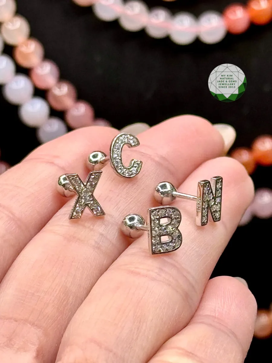 Bông Tai Chữ Bạc Si Vàng Trắng Cao Cấp