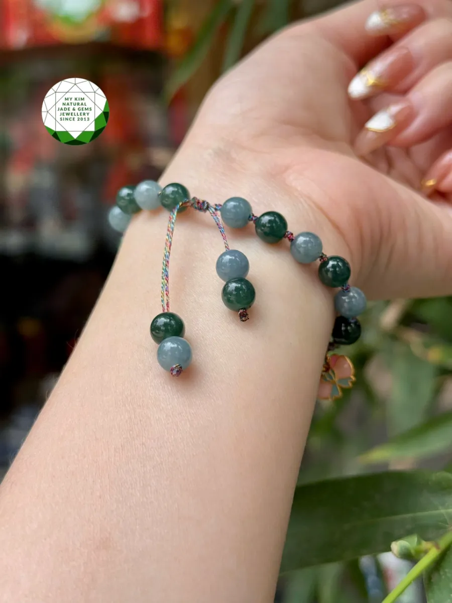Vòng Dây tết Lam Ngọc Phỉ Thúy - Jadeite mix Charm Vàng 2.4k