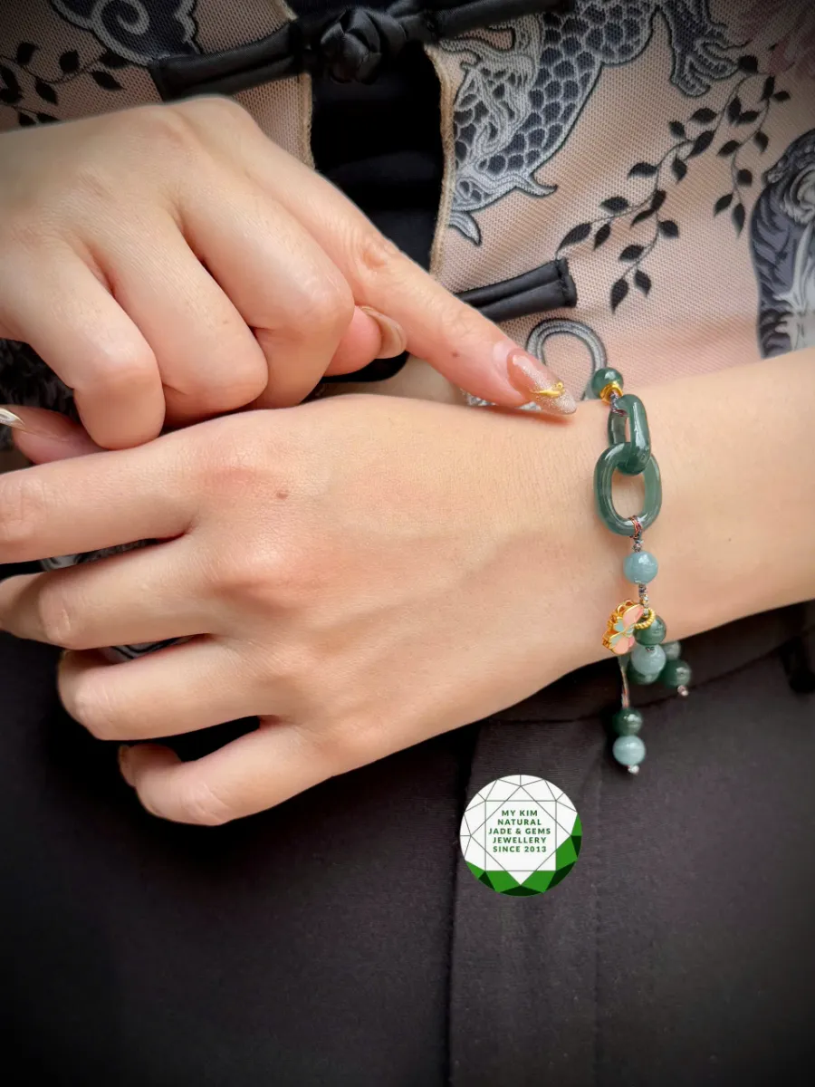 Vòng Dây tết Lam Ngọc Phỉ Thúy - Jadeite mix Charm Vàng 2.4k