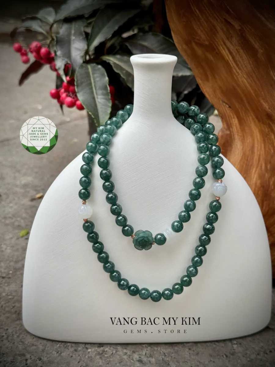 💎 Vòng Tay Lam Ngọc Phỉ Thúy Mix Charm Hoa Hồng – Hoa Sen Băng Ngọc – Bi Vàng Hồng 18k | Trang Sức Thiết Kế Tinh Tế, Giới Hạn