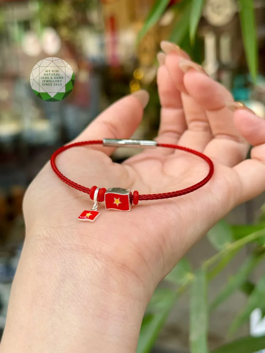 dây Cáp Charm Lá Cờ Đỏ Sao Vàng - Bạc 999
