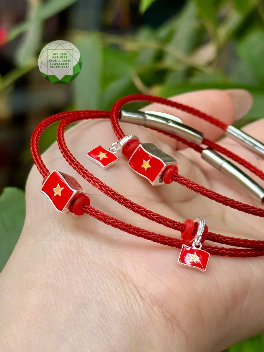 dây Cáp Charm Lá Cờ Đỏ Sao Vàng - Bạc 999