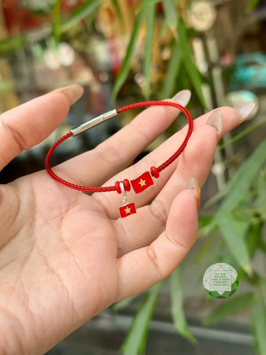 dây Cáp Charm Lá Cờ Đỏ Sao Vàng - Bạc 999