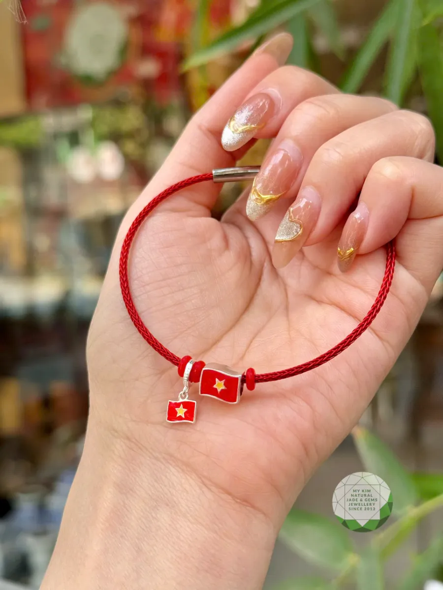 dây Cáp Charm Lá Cờ Đỏ Sao Vàng - Bạc 999