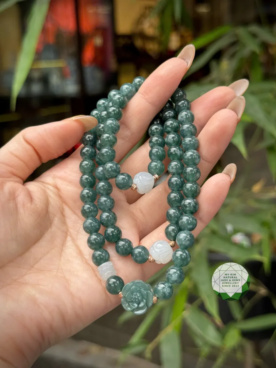 💎 Vòng Tay Lam Ngọc Phỉ Thúy Mix Charm Hoa Hồng – Hoa Sen Băng Ngọc – Bi Vàng Hồng 18k | Trang Sức Thiết Kế Tinh Tế, Giới Hạn