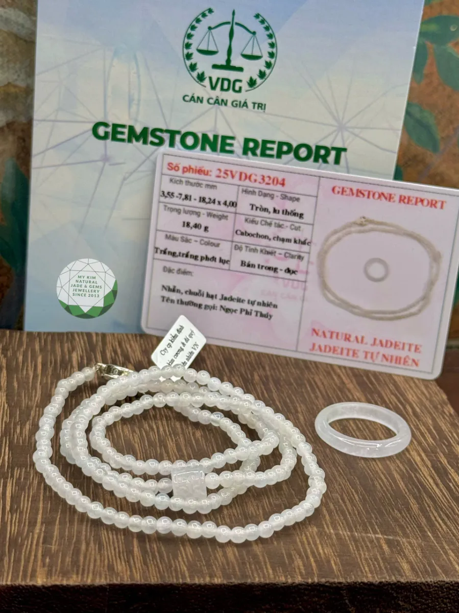 ❄️ Vòng Tay Băng Ngọc Phỉ Thúy Trắng – Mix Lu Thống Điêu Khắc