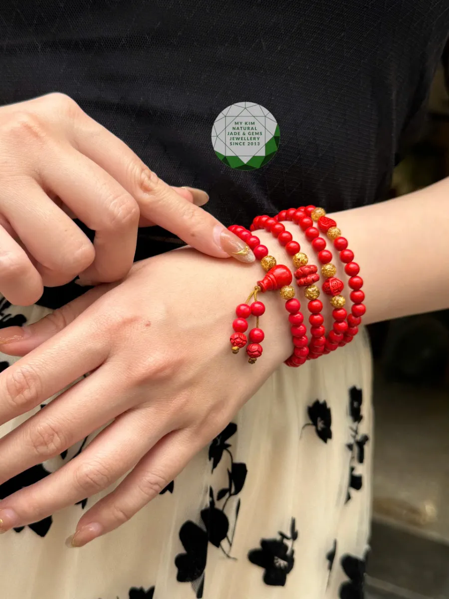 Vòng Tay Chusa 4 Vòng Quấn – Charm Hoa Sen, Trái Tim, Đèn Lồng – Phối Đá Cám Vàng & Dây Rua Mềm