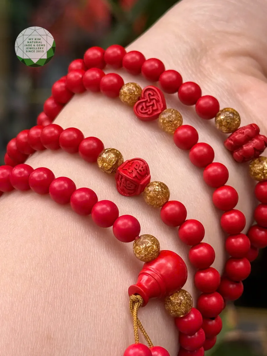 Vòng Tay Chusa 4 Vòng Quấn – Charm Hoa Sen, Trái Tim, Đèn Lồng – Phối Đá Cám Vàng & Dây Rua Mềm