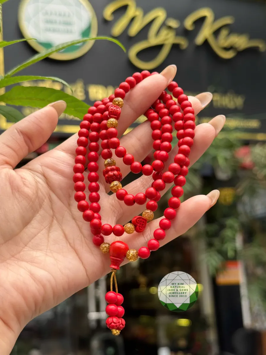 Vòng Tay Chusa 4 Vòng Quấn – Charm Hoa Sen, Trái Tim, Đèn Lồng – Phối Đá Cám Vàng & Dây Rua Mềm