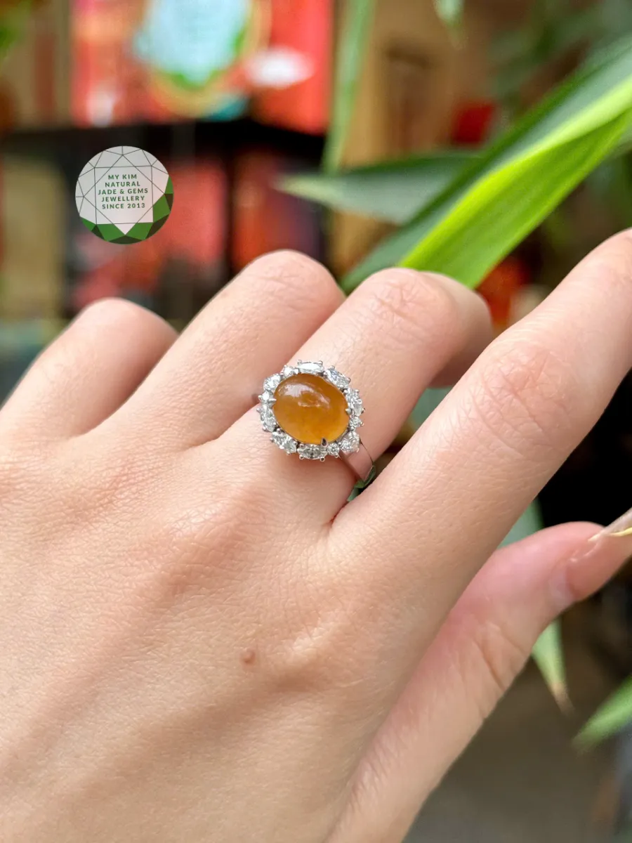 Nhẫn Ngọc Phỉ Thúy Hồng Phỉ Vàng Trắng 14k đính Kim cương Moissanite VIP
