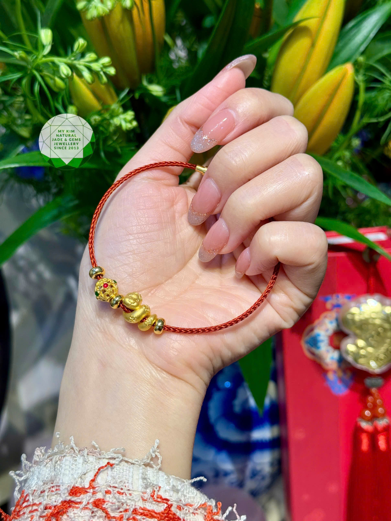 Dây Kiềng Charm Vàng 2.4k - Charm Rắn Hoa - Cầu May Mắn