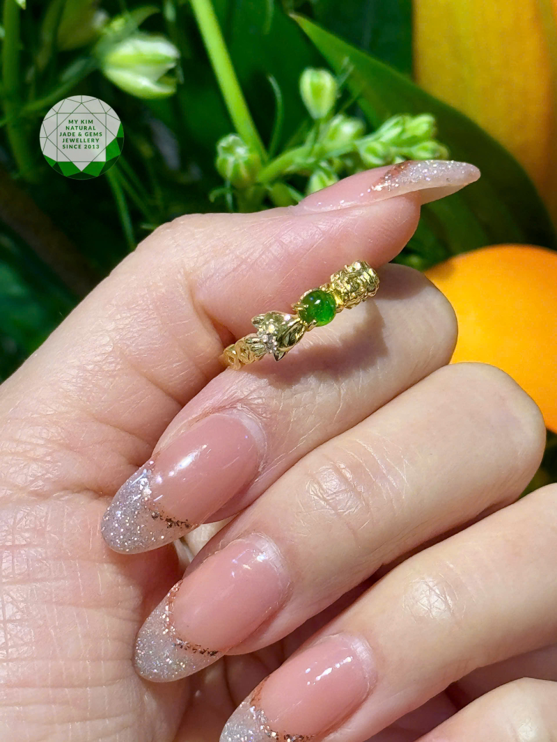 💚 Nhẫn Vàng Tây Hồ Ly & Tỳ Hưu Đính Diopside | Tài Lộc & Tình Duyên Viên Mãn - Vàng 10k