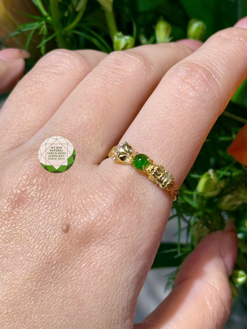 💚 Nhẫn Vàng Tây Hồ Ly & Tỳ Hưu Đính Diopside | Tài Lộc & Tình Duyên Viên Mãn - Vàng 10k