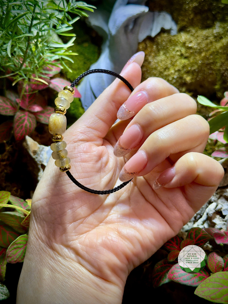 🌿 Vòng Dây Cáp – Ngũ Điếu Lu Thống Thạch Anh Tóc Vàng