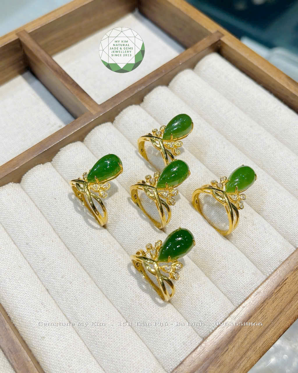 Nhẫn Ngọc Bích Giọt Nước • ✨ Vàng 10k - 14k • Trang Sức Phong Thủy Tài Lộc & Bình An