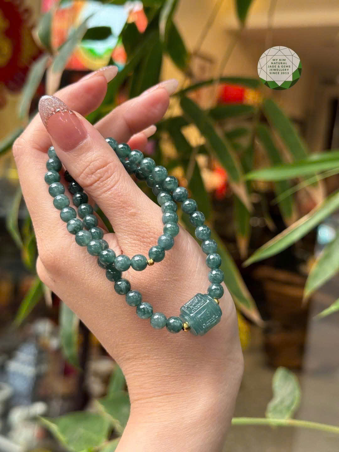 💎 Vòng Tay Lam Ngọc Phỉ Thúy – Charm Lu Thống Ummani Điêu Khắc & Bi Vàng 10k | Trang Sức Phong Thủy