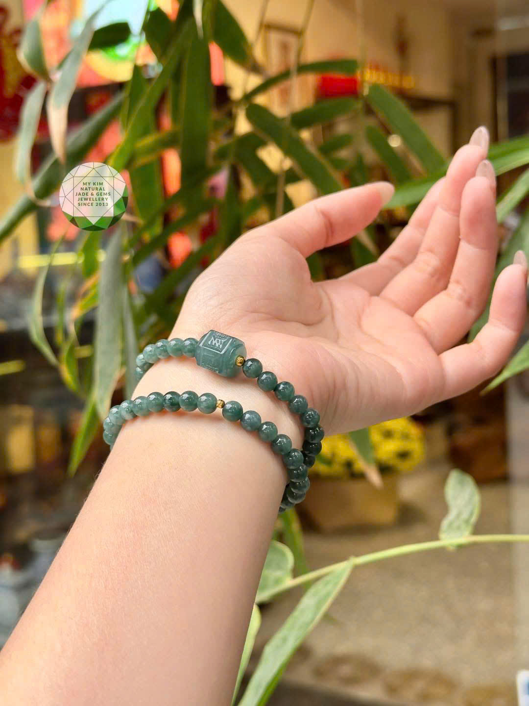 💎 Vòng Tay Lam Ngọc Phỉ Thúy – Charm Lu Thống Ummani Điêu Khắc & Bi Vàng 10k | Trang Sức Phong Thủy