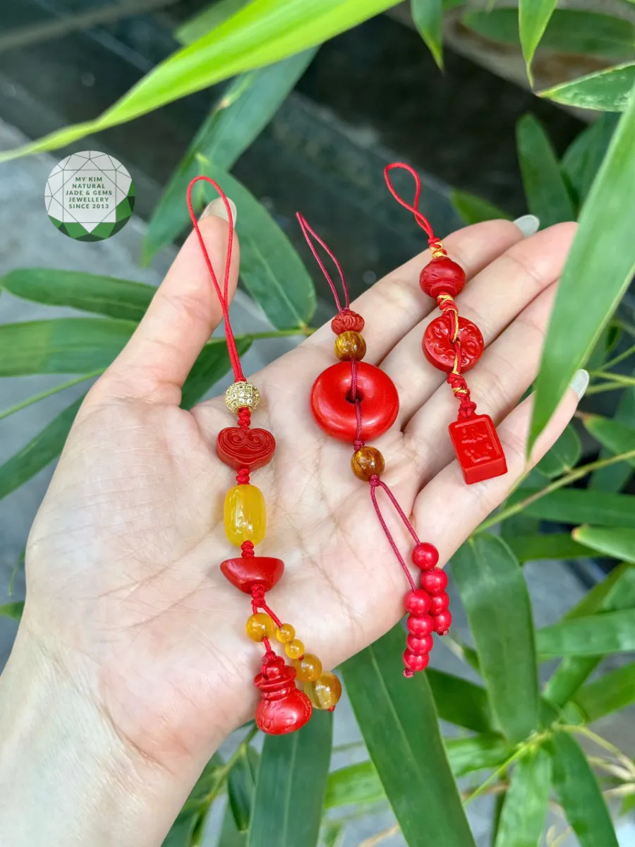 Dây Treo Chusa Mix Mã Não & Thạch Anh – Charm Đồng Điếu, Đĩnh Vàng, Khóa Trường Mệnh