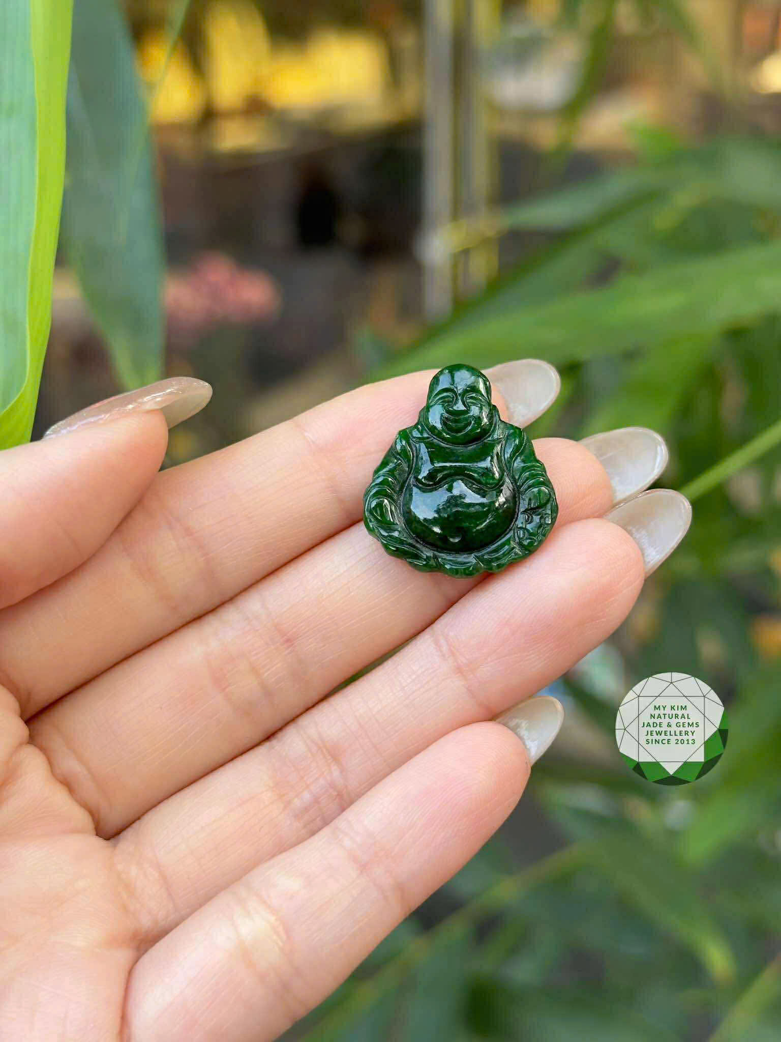 🌿 Mặt Phật Di Lặc Ngọc Phỉ Thúy Xanh Rêu – Jadeite Tự Nhiên