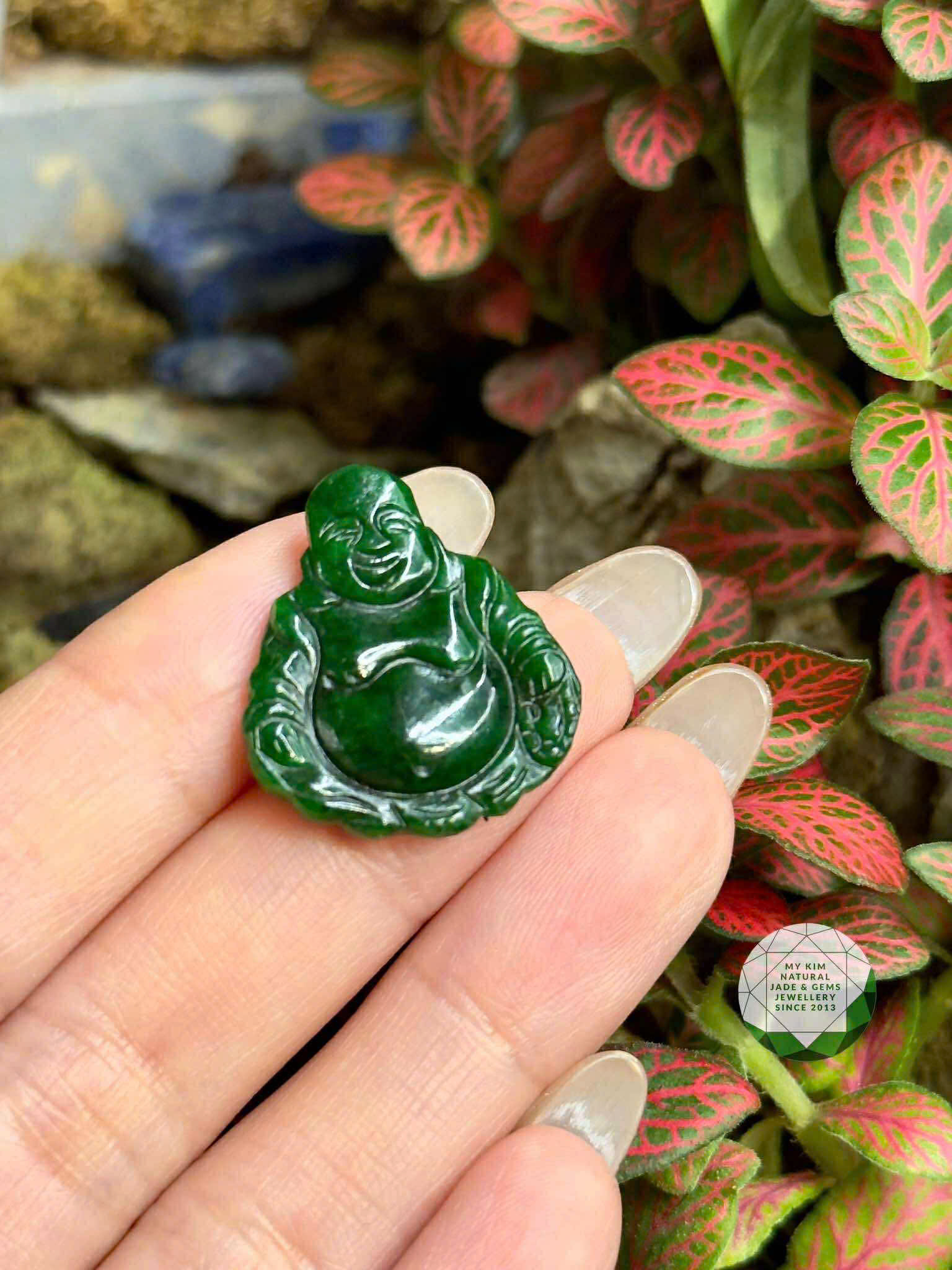 🌿 Mặt Phật Di Lặc Ngọc Phỉ Thúy Xanh Rêu – Jadeite Tự Nhiên