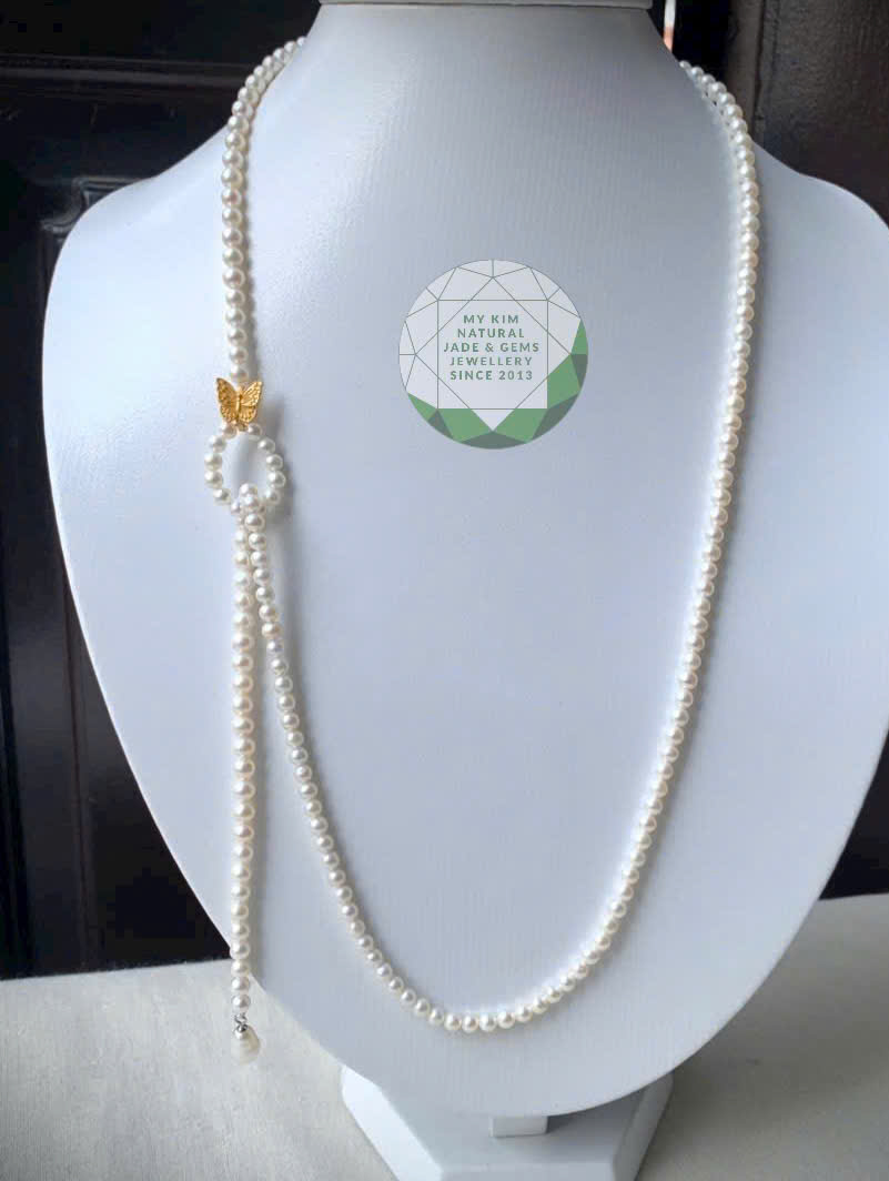 Dây Chuyền Ngọc Trai Nước Ngọt – Charm Bướm Bạc Si Vàng | Hạt Nhỏ Thanh Nhã, Đeo Được Nhiều Kiểu