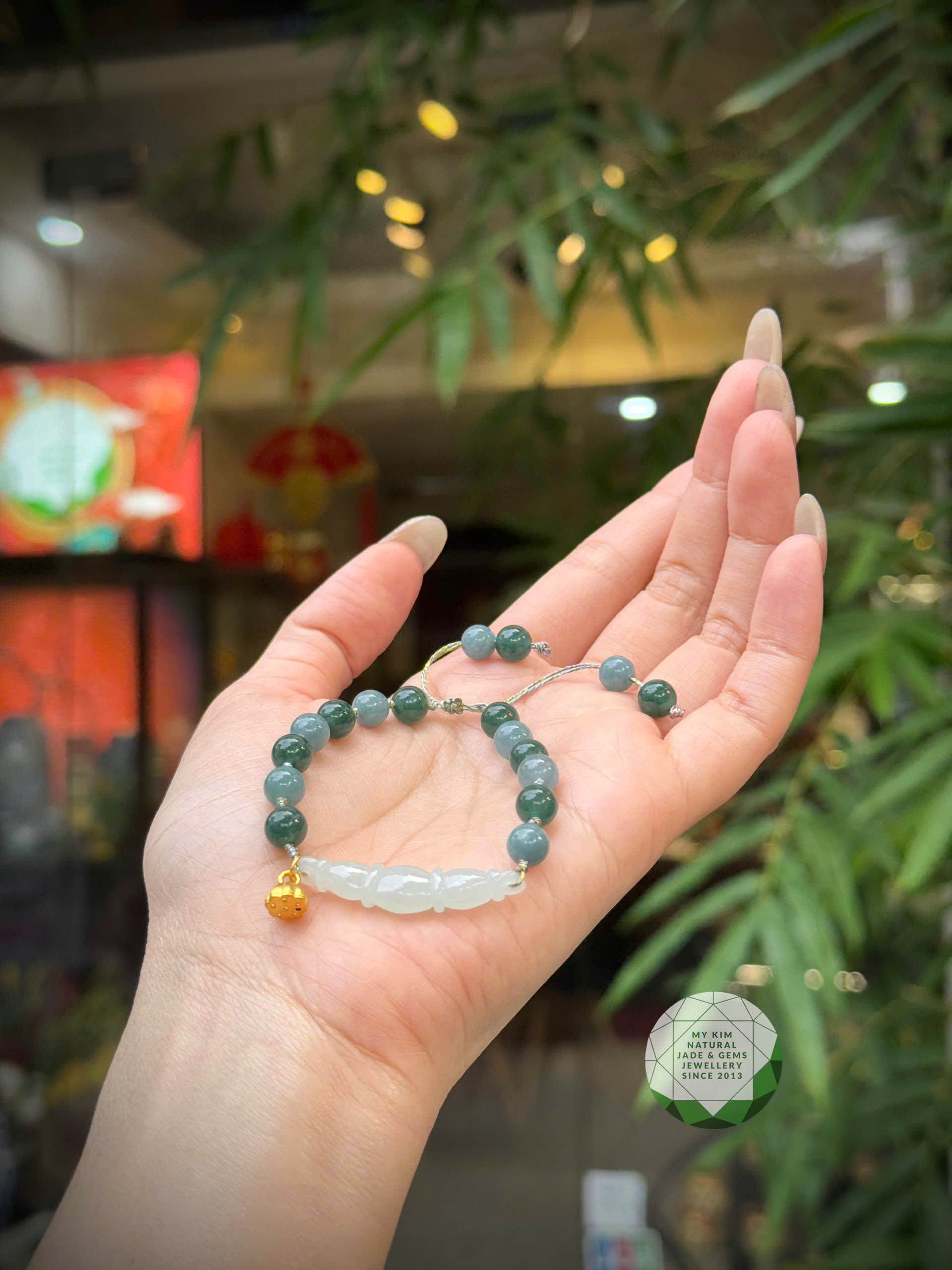 ✨ Dây Tết Ngọc Phỉ Thúy - Khánh Quả Đậu Băng Ngọc - Charm Sen Vàng