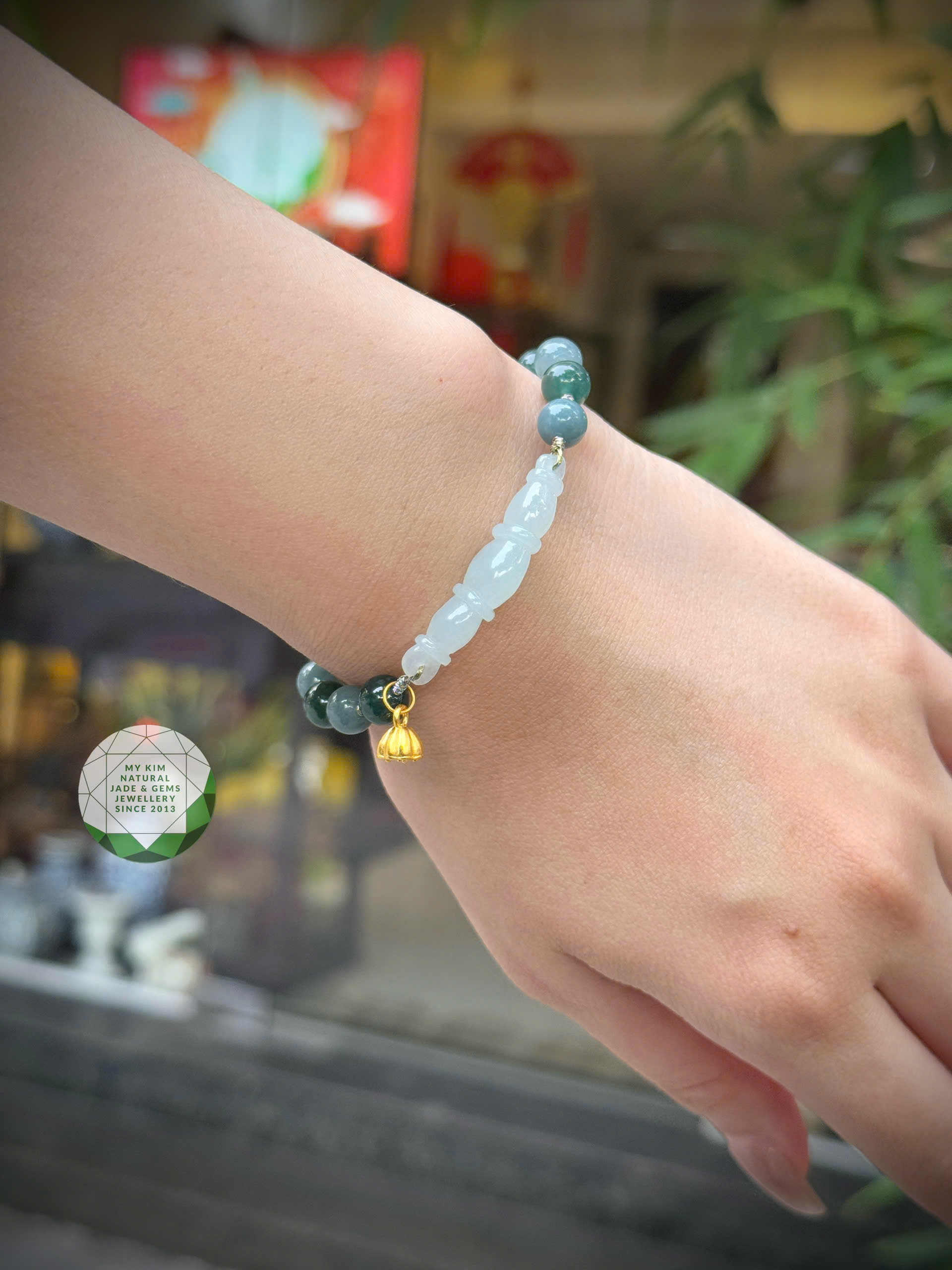 ✨ Dây Tết Ngọc Phỉ Thúy - Khánh Quả Đậu Băng Ngọc - Charm Sen Vàng