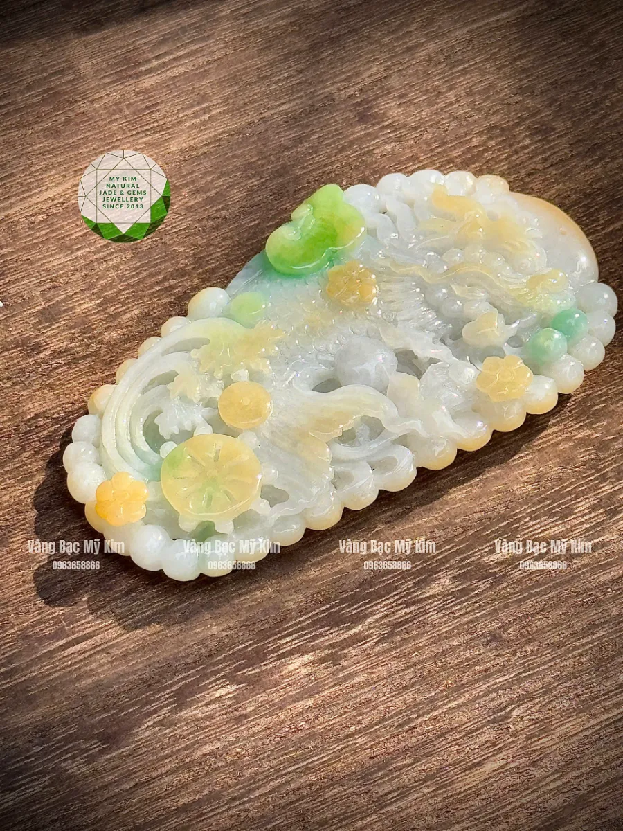 🐉✨ Mặt Ngọc Phỉ Thúy Cá Chép Hóa Rồng – Tượng Trưng Cho Sự Vươn Lên & Phát Đạt