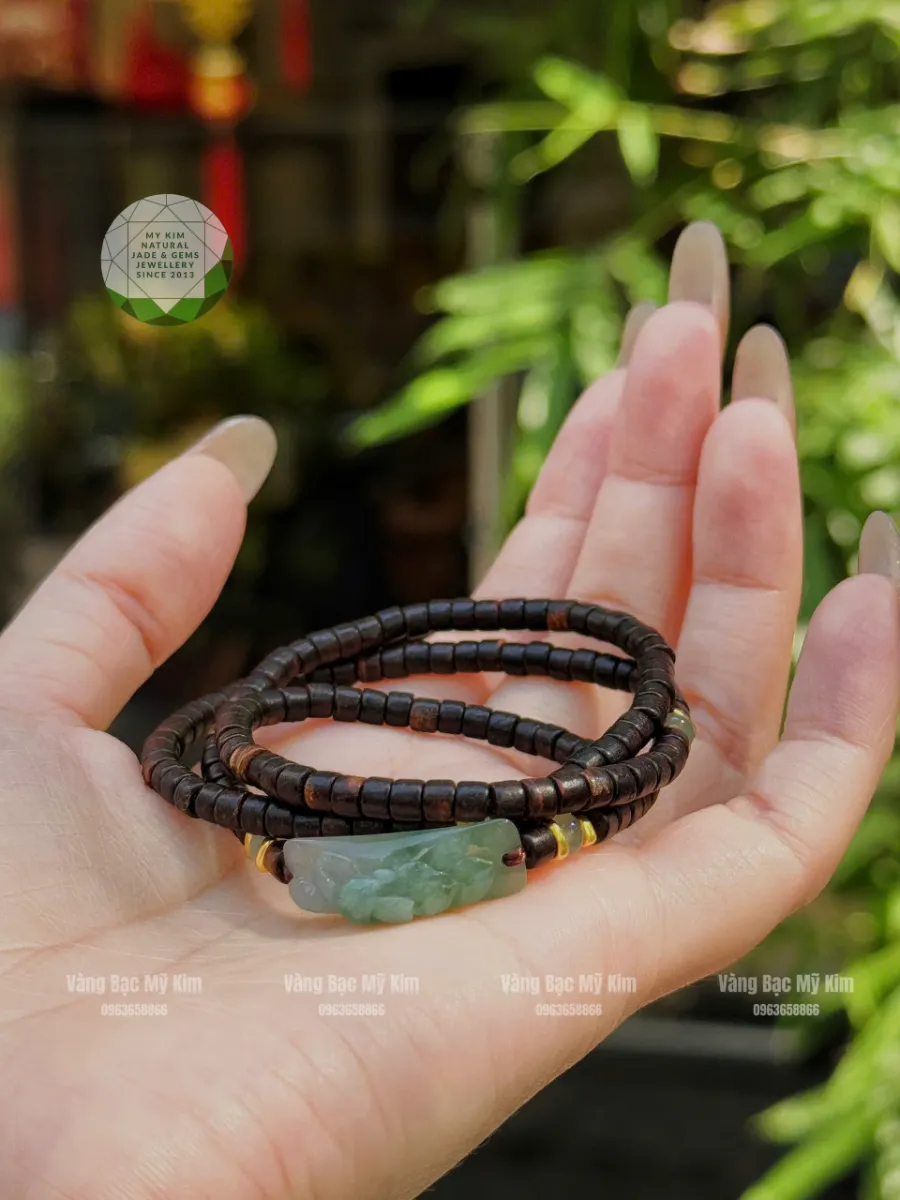 🌸 Vòng Trầm Hương Đốt Trúc Mix Khánh Hoa Sen Ngọc Phỉ Thúy – Bình An, Thịnh Vượng