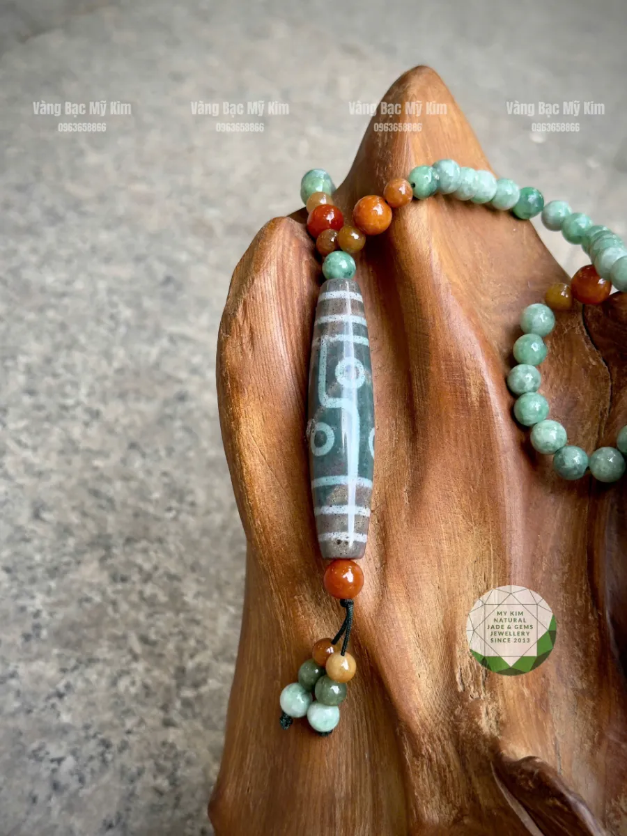 🌿 Dây Chuyền Ngọc Phỉ Thúy – Dzi Thiên Châu Mix Đồng Điếu Lam Ngọc